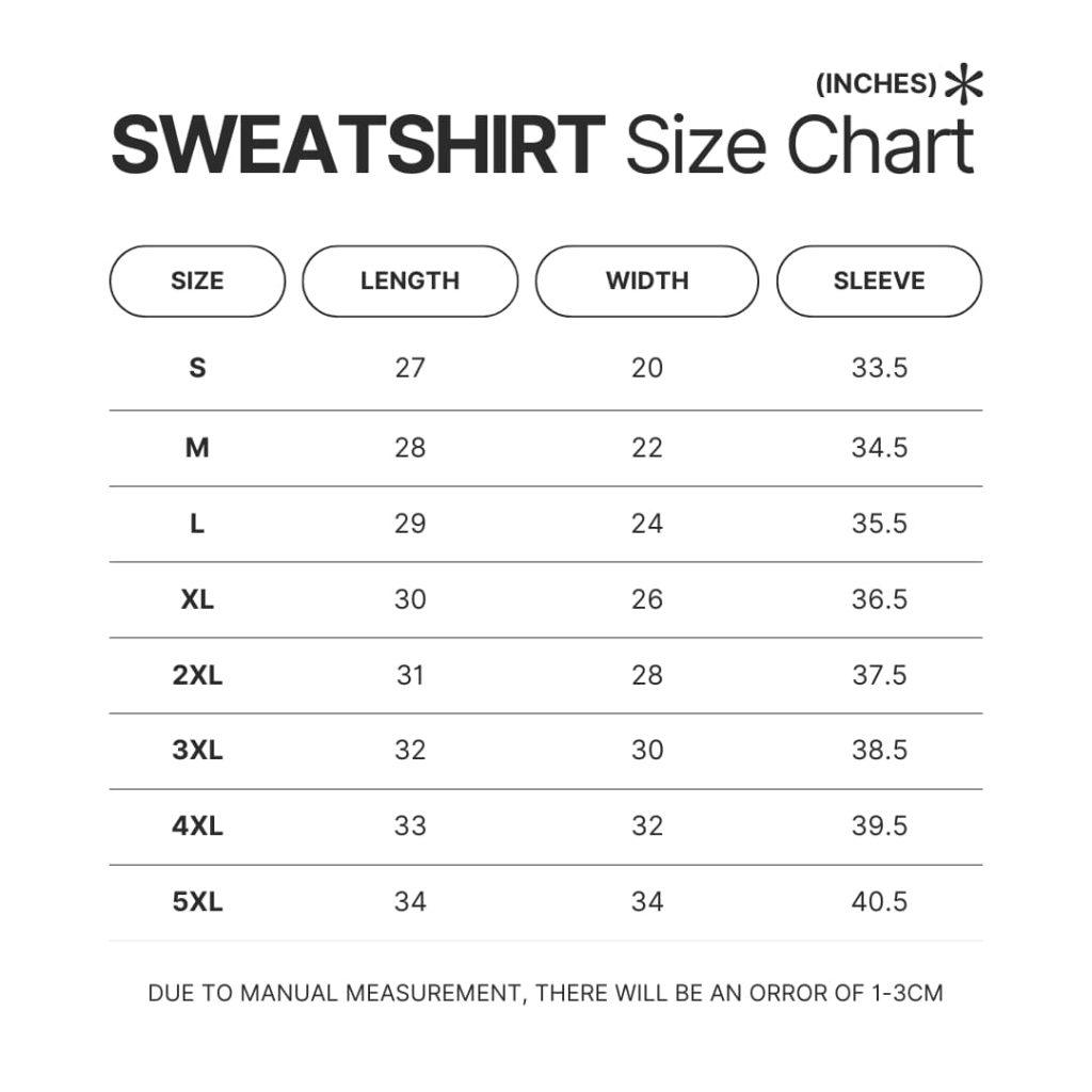 Sweatshirt Size Chart - Black Myth Wukong Shop